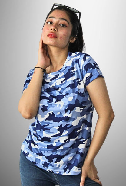 Military Blue Women's Camouflage T-Shirt