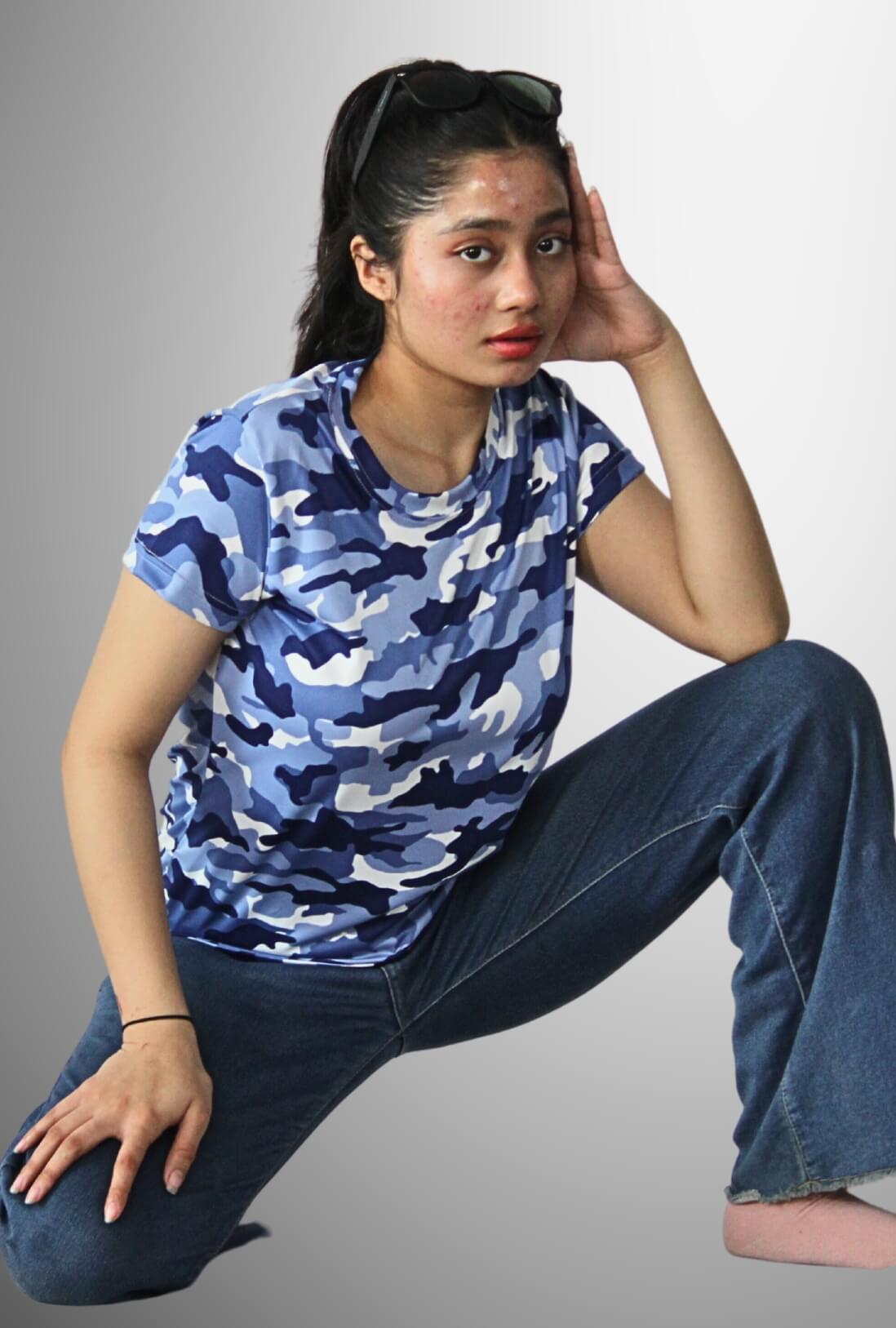 Military Blue Women's Camouflage T-Shirt