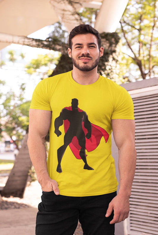 Superhero Character Men's Cheerful Yellow Cotton T-Shirt