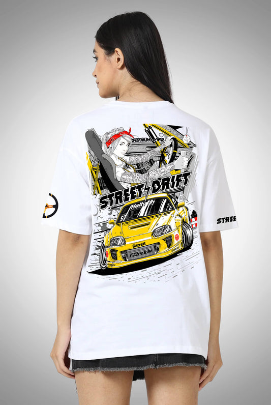 Street Drift Women's White Oversized Streetwear T-Shirt