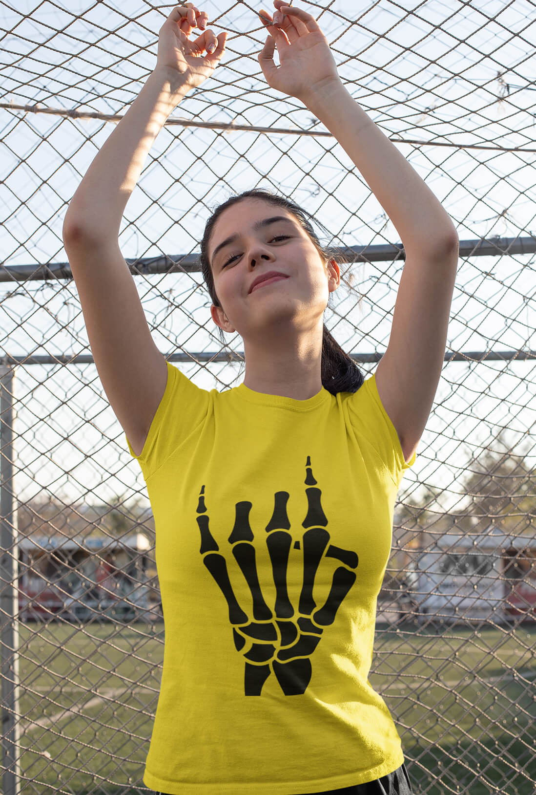 Skeleton Hand Women's Cheerful Yellow Cotton T-Shirt