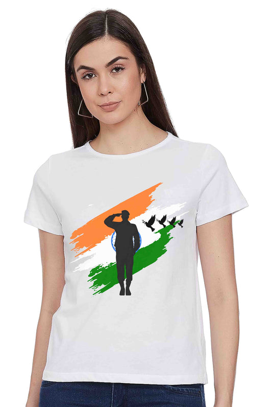 Salute To Indian Flag Women's Cotton T-Shirt