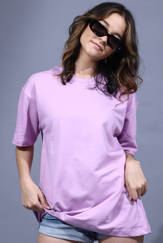 Women's Solid Lavender Oversized T-Shirt