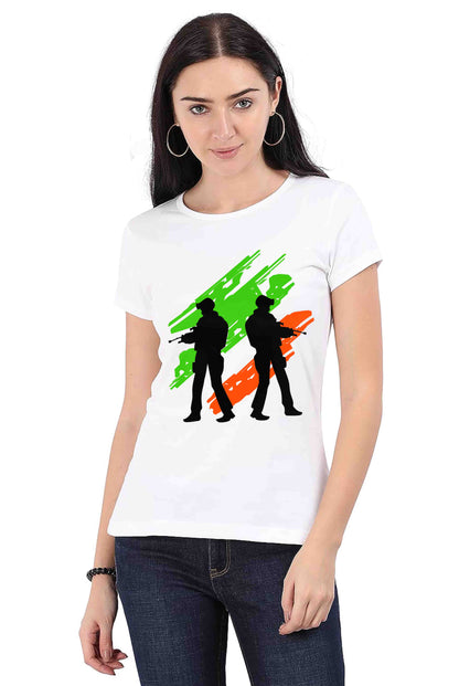 Indian Soldiers with Flag Women's Cotton T-Shirt