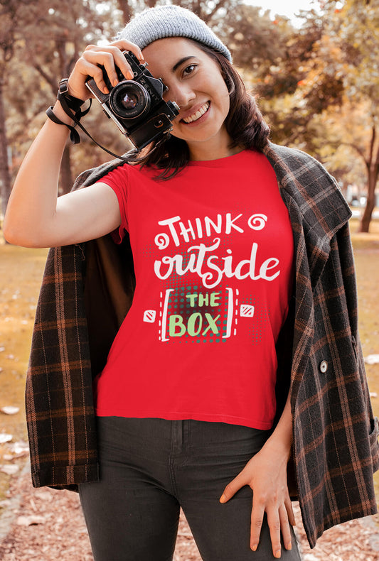 Think Outside The Box Women's Scarlet Red Cotton T-Shirt