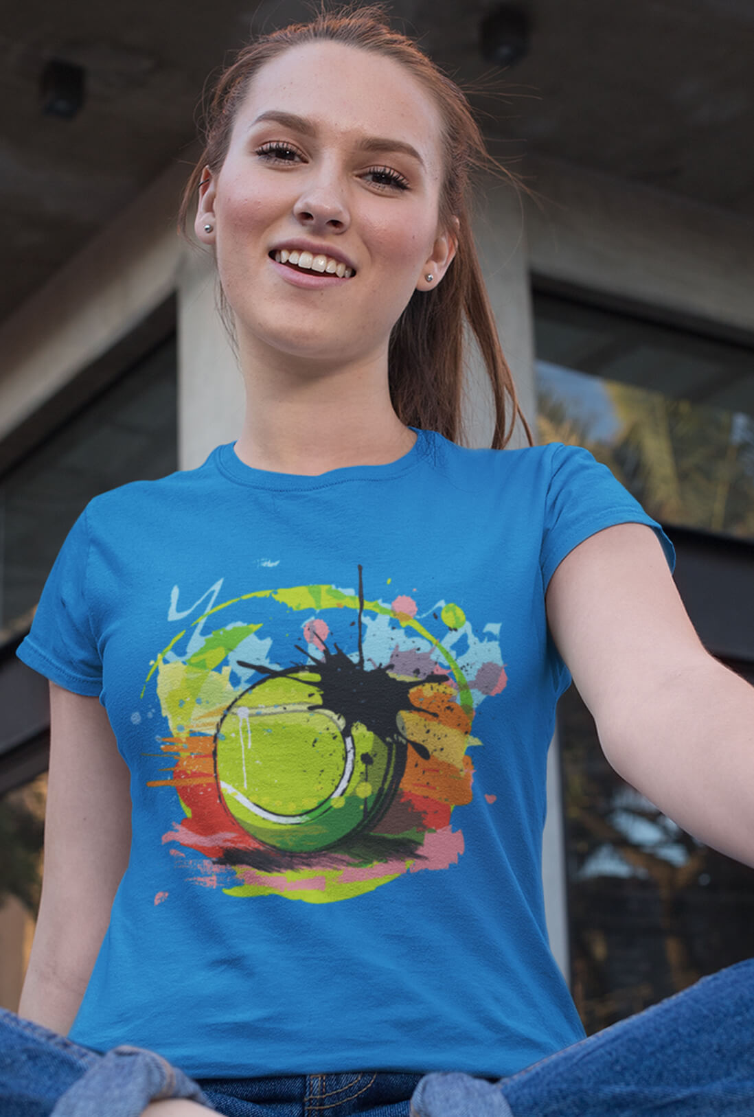 Tennis Ball Women's Electric Blue Cotton T-Shirt