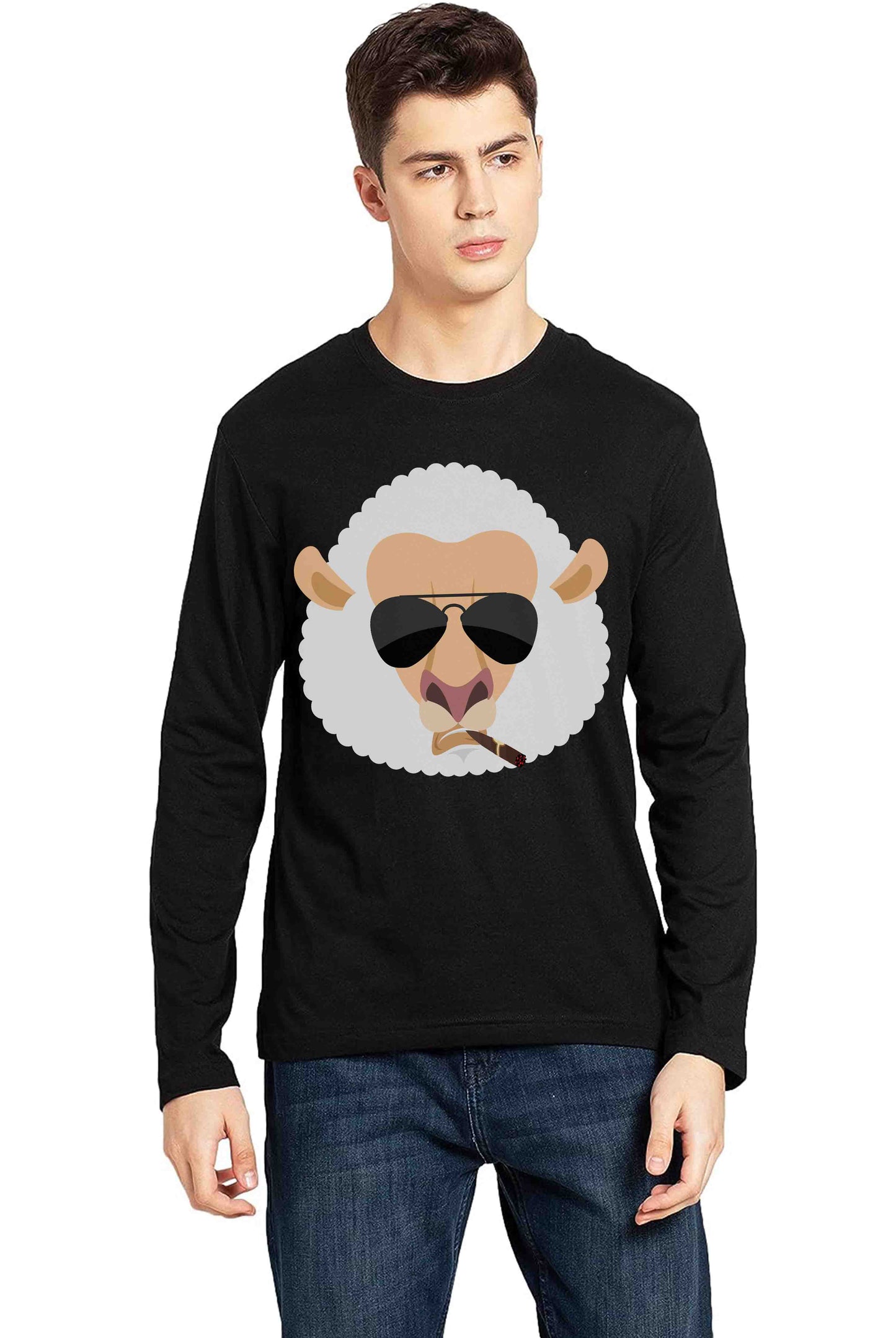 Sheep In Glasses Men's Full Sleeve Cotton T-Shirt