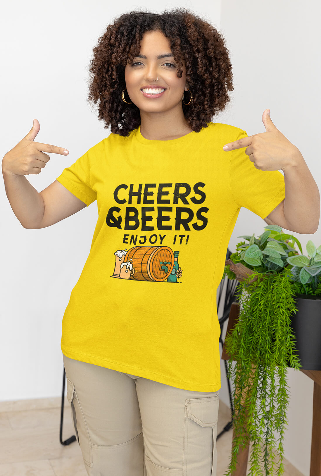 Cheers & Beers Women's Cheerful Yellow Cotton T-Shirt