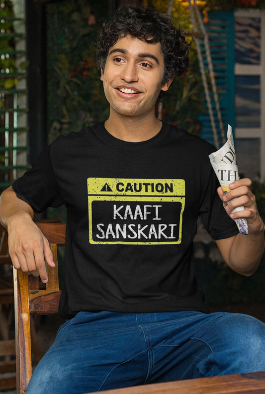 Kaafi Sanskari Men's Black Cotton T-Shirt