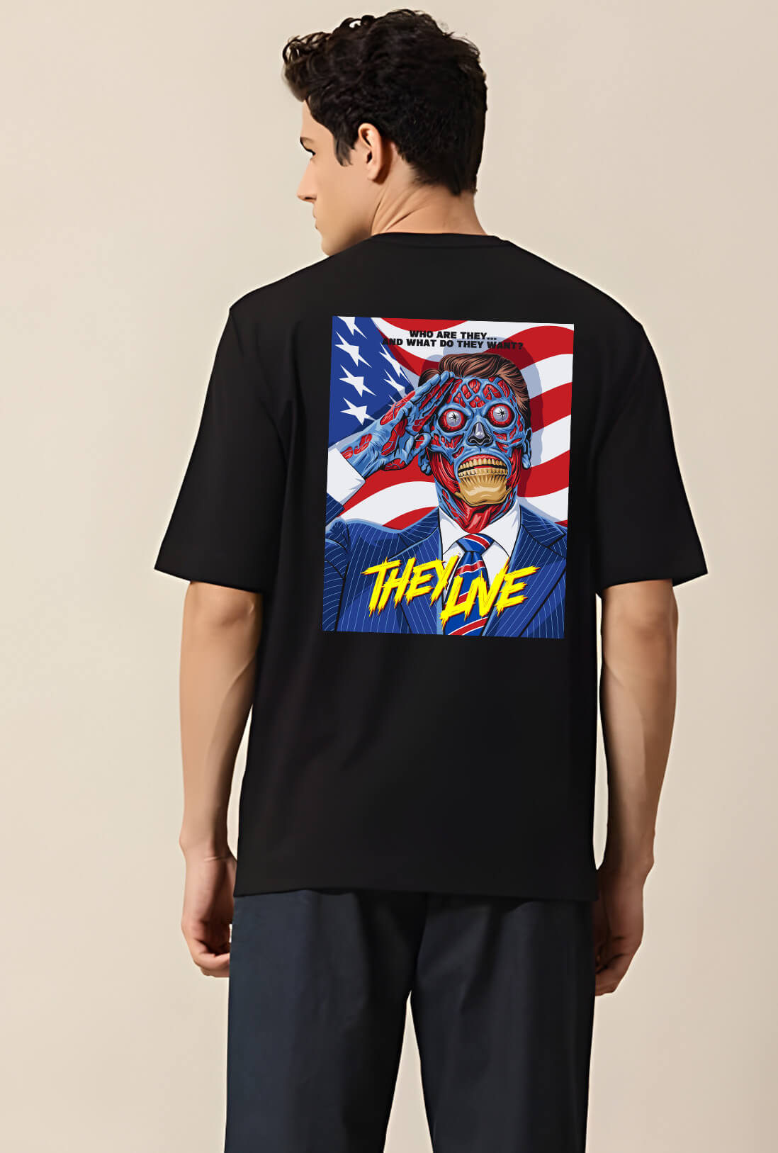 They Live Men's Back Print Oversized T-Shirt