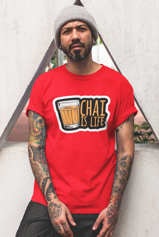 Chai Is Life Men's Scarlet Red Cotton T-Shirt