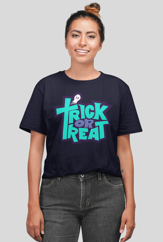 Trick Or Treat Women's Navy Blue Oversized T-Shirt