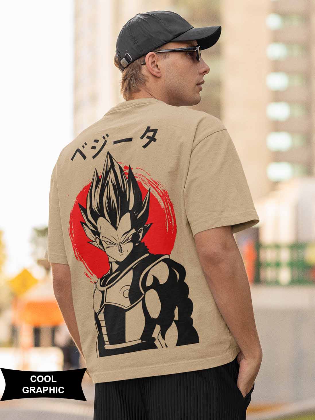 Vegeta Anime Half Sleeve Men's Beige Oversized T-Shirt