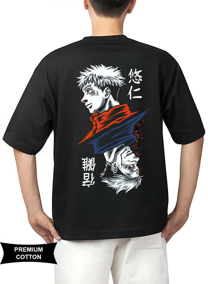 Red & Blue Kaisen Oversized Unisex Black T-Shirt