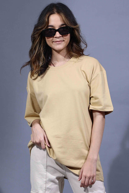 Women's Solid Beige Oversized T-Shirt