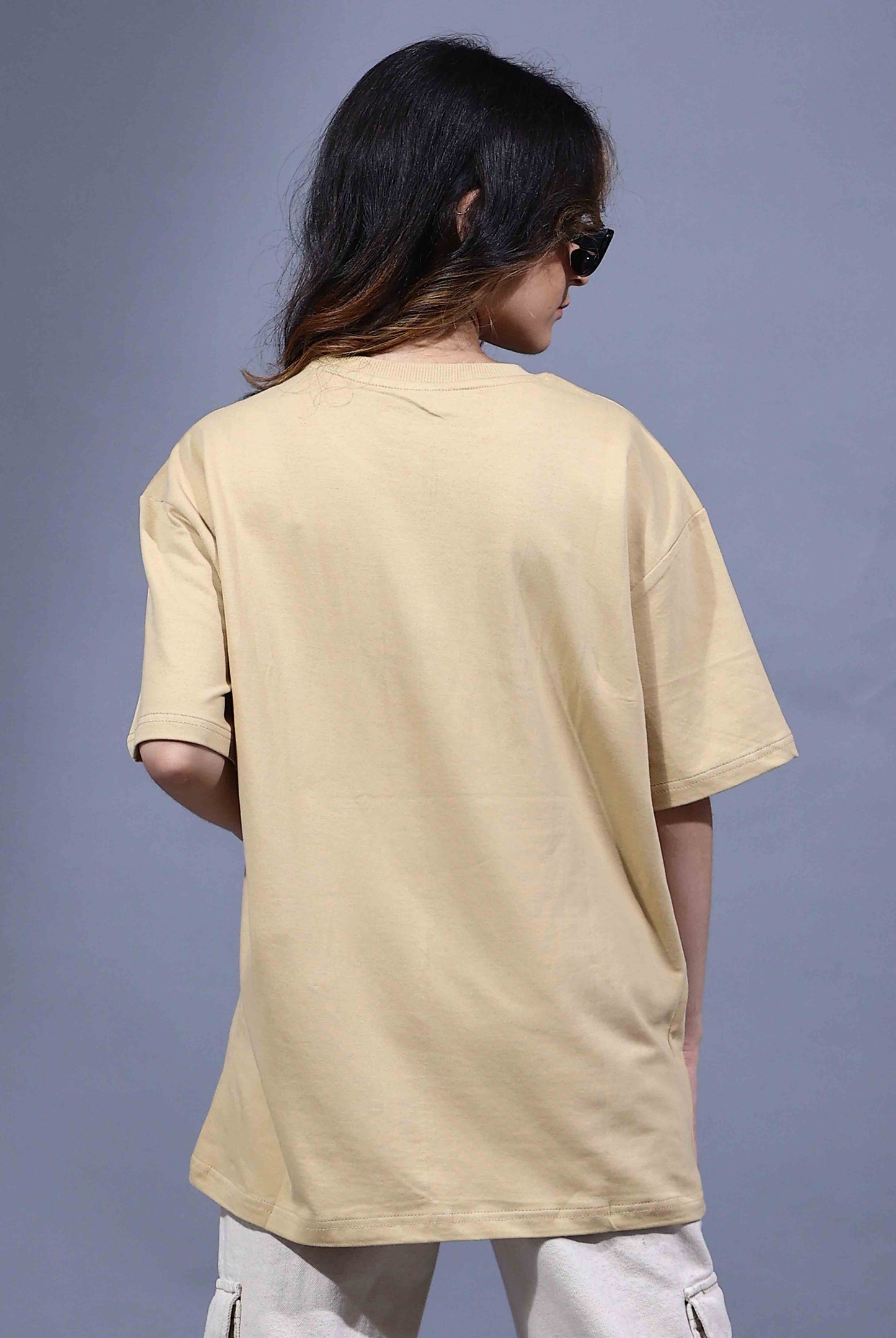 Women's Solid Beige Oversized T-Shirt