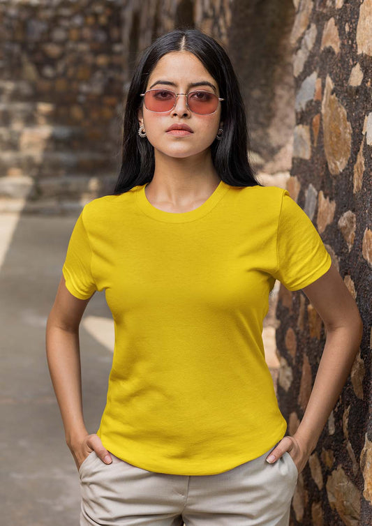 Women's Cheerful Yellow Cotton T-Shirt