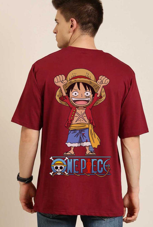 One Piece Men's Maroon Oversized Back Print T-Shirt