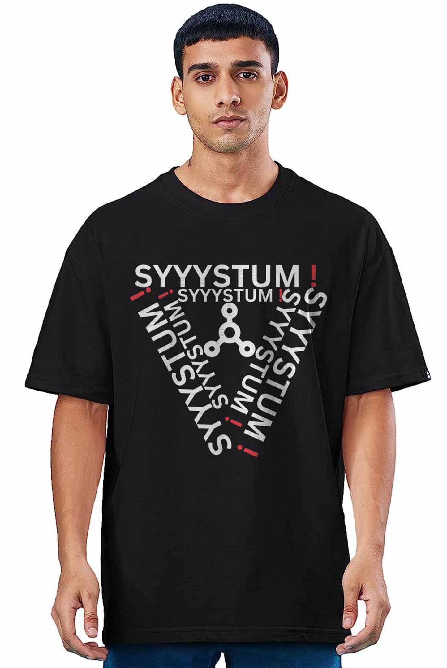 Syyystum Men's Oversized Black T-Shirt