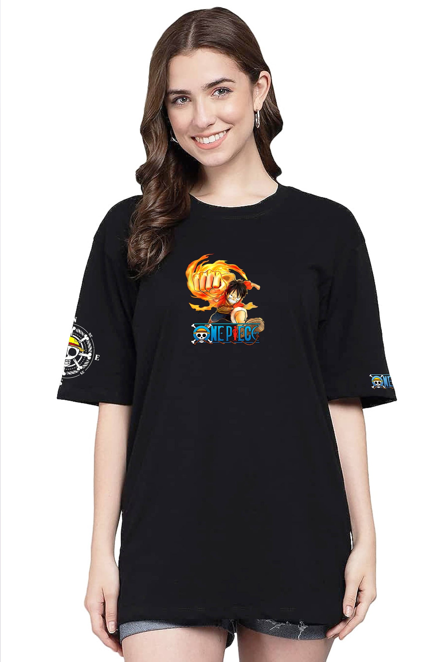 One Piece Luffy and Sabo Women's Black Oversized T-Shirt