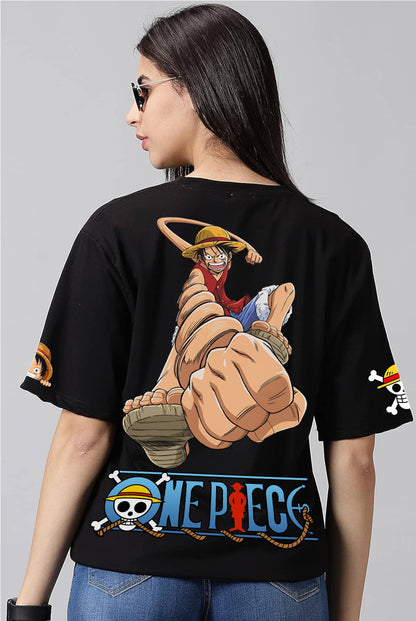 One Piece Luffy Rubber Women's Black Oversized T-Shirt