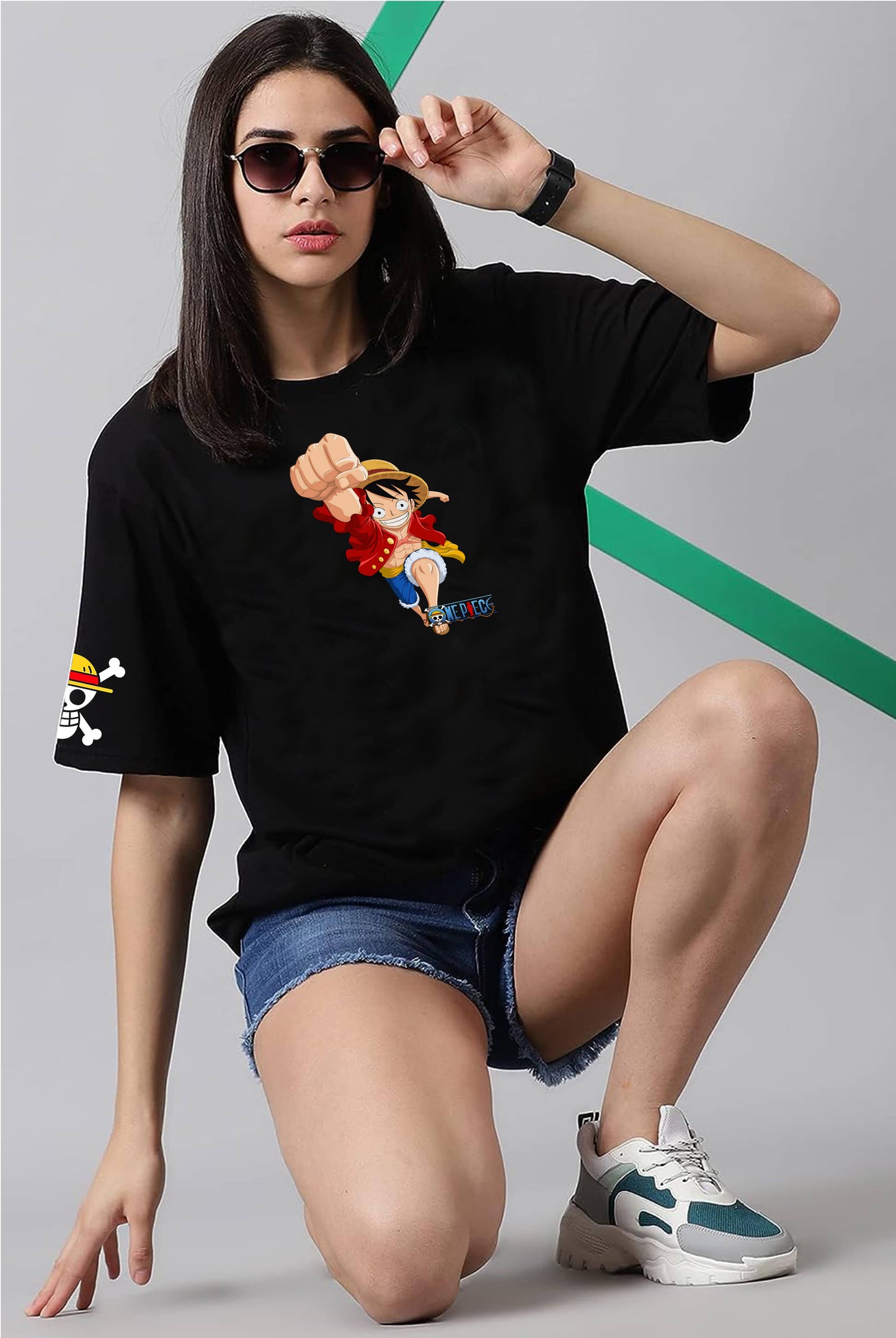 One Piece Luffy Rubber Women's Black Oversized T-Shirt