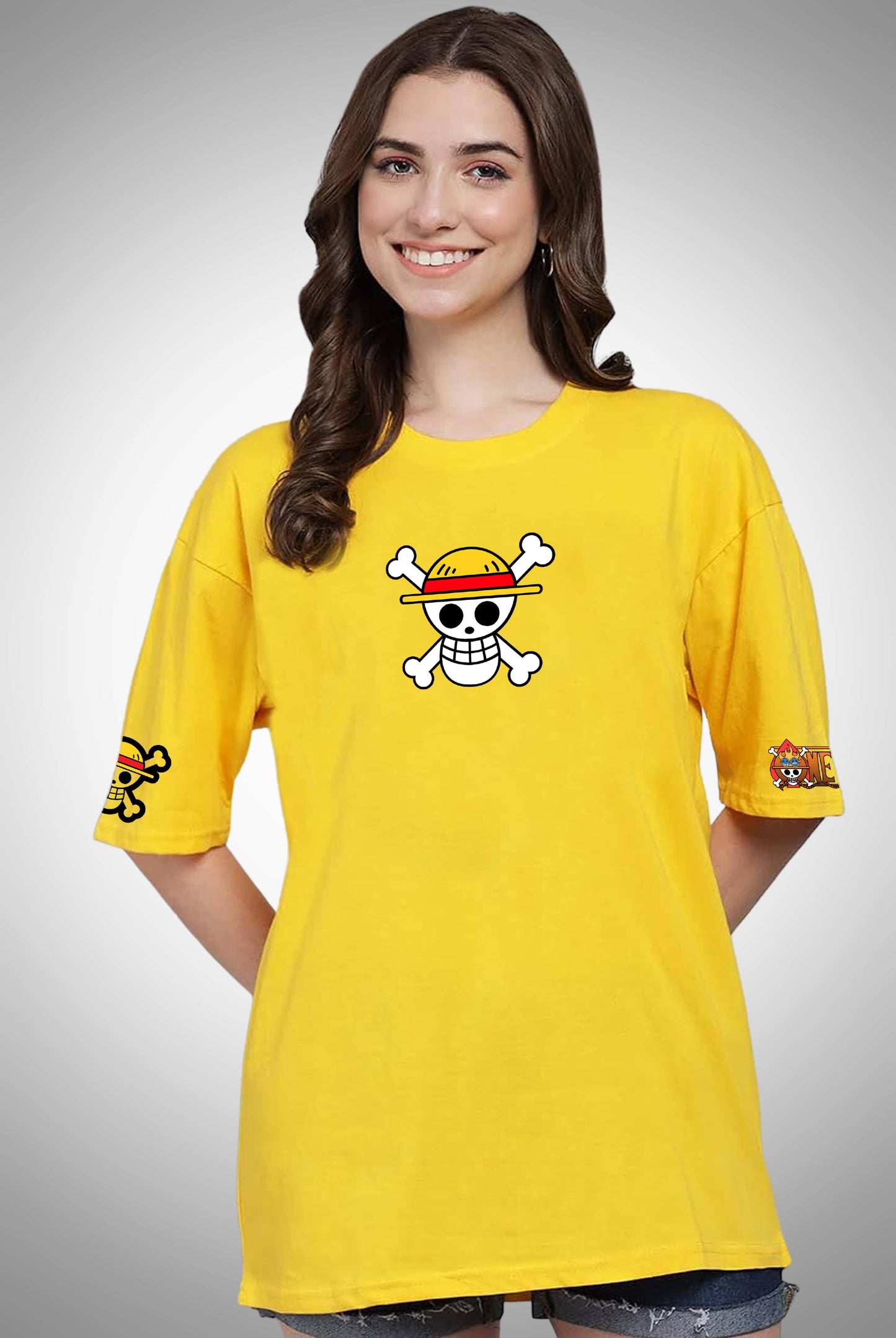 One Piece Monkey D Luffy Women's Yellow Oversized T-Shirt