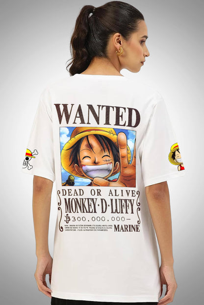 Wanted Monkey D Luffy Women's White Oversized T-Shirt