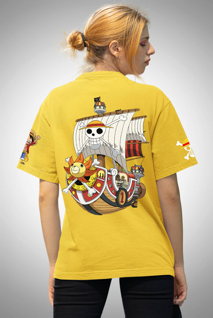 One Piece Luffy The Pirate Ship Women's Yellow Oversized T-Shirt