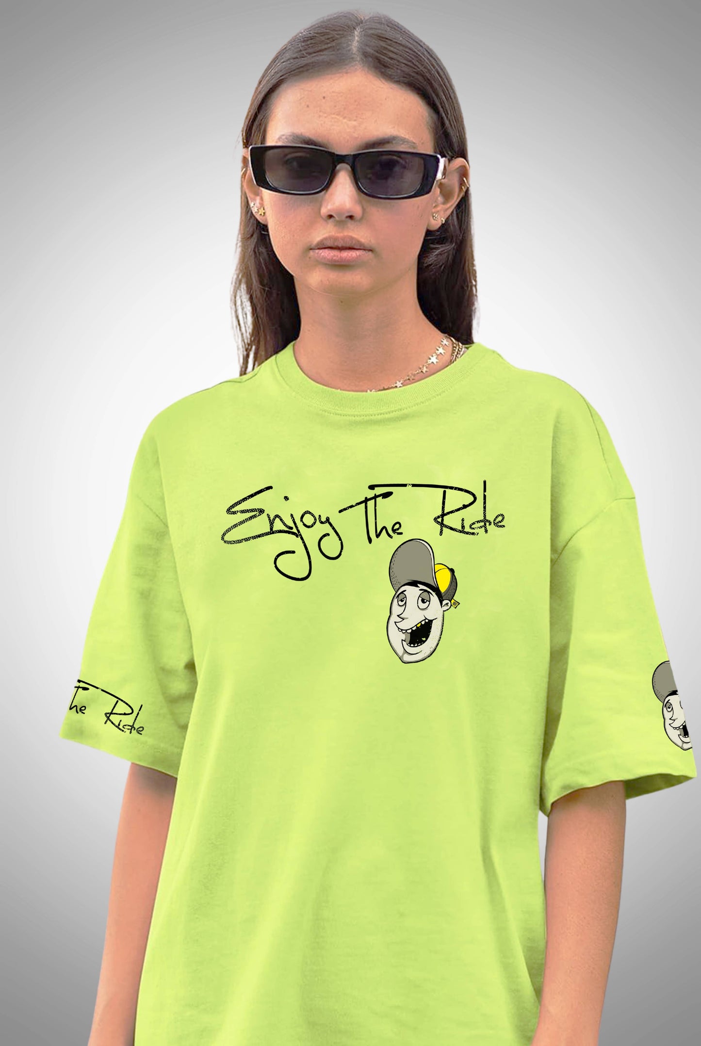 Enjoy The Ride Women's Pista Green Oversized T-Shirt