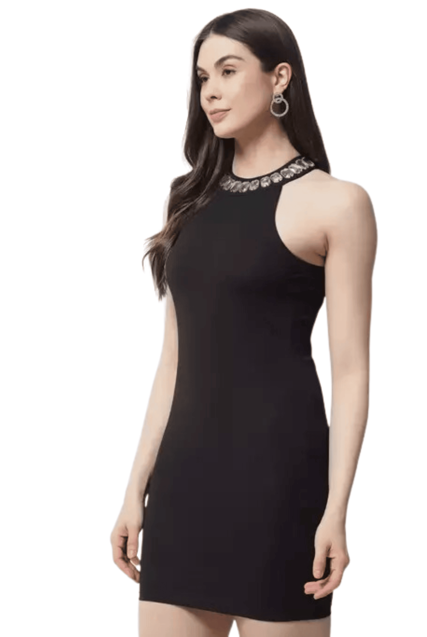 Womens Black Sleeveless Halter Neck Sheath Dress