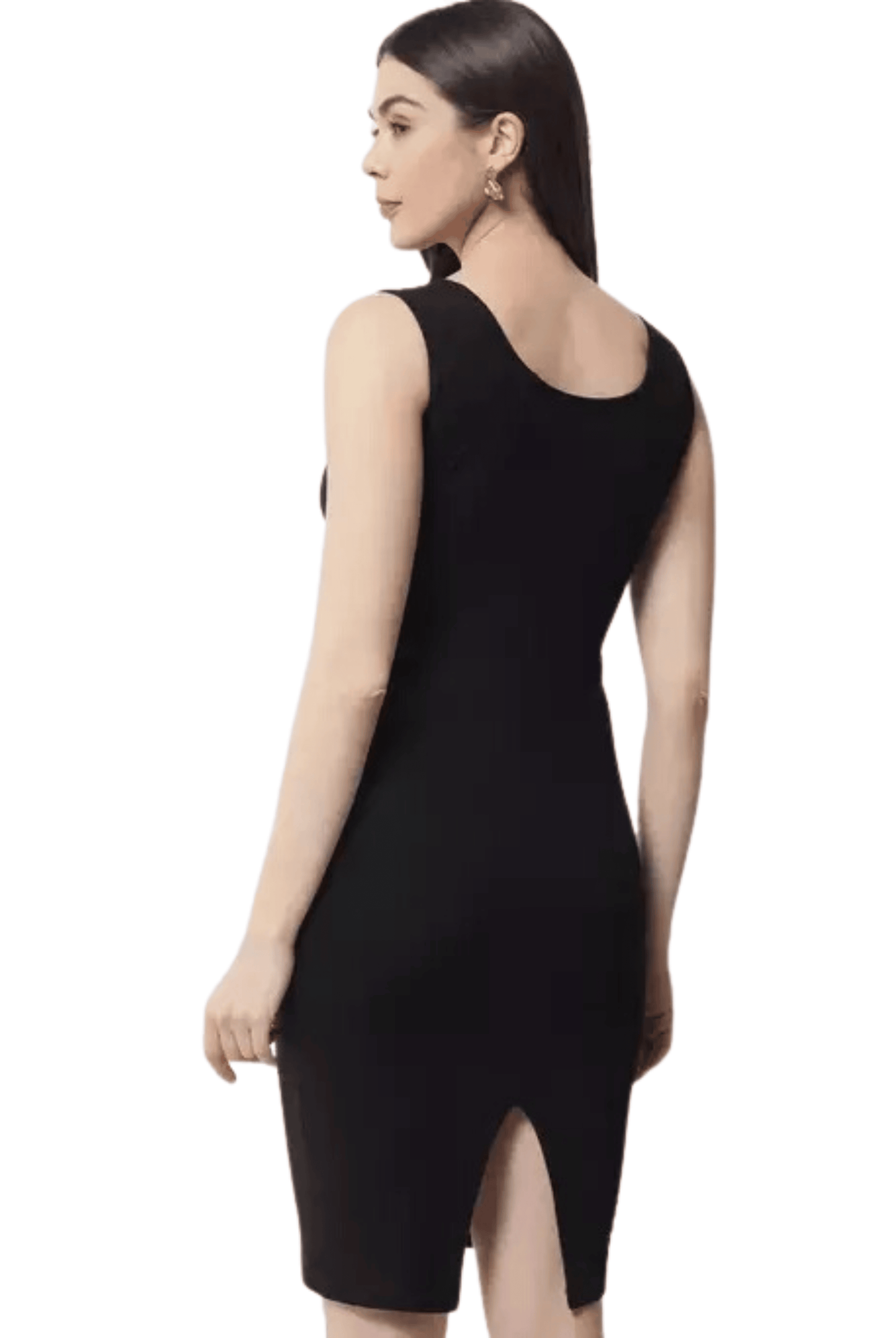 Womens Black Sleeveless Halter Neck Sheath Dress, Bodycon Dress