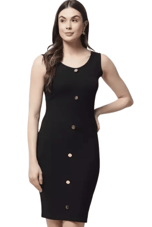 Womens Black Sleeveless Halter Neck Sheath Dress, Bodycon Dress