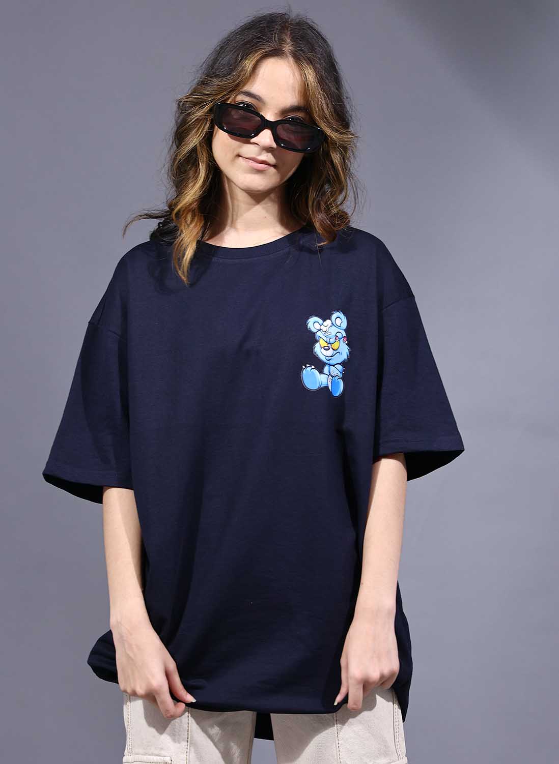Zombie Bear Women's Navy Blue Oversized T-Shirt