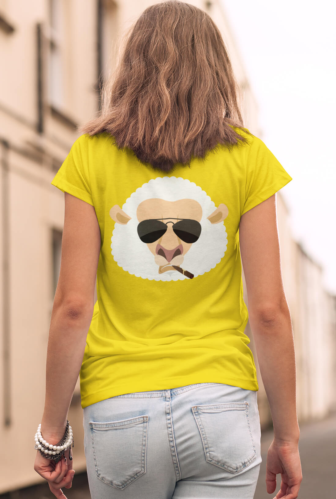 Sheep In Glasses Women's Back Printed Cotton T-Shirt