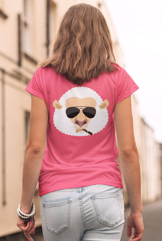 Sheep In Glasses Women's Back Printed Cotton T-Shirt