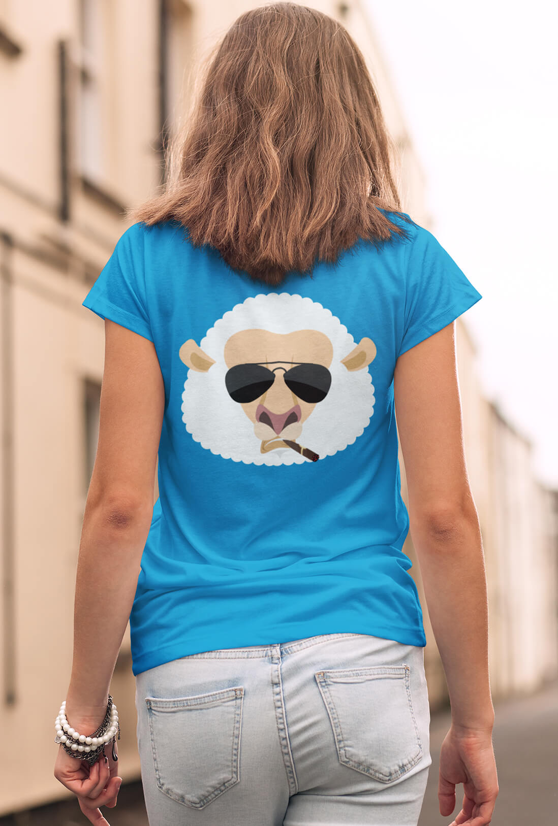 Sheep In Glasses Women's Back Printed Cotton T-Shirt