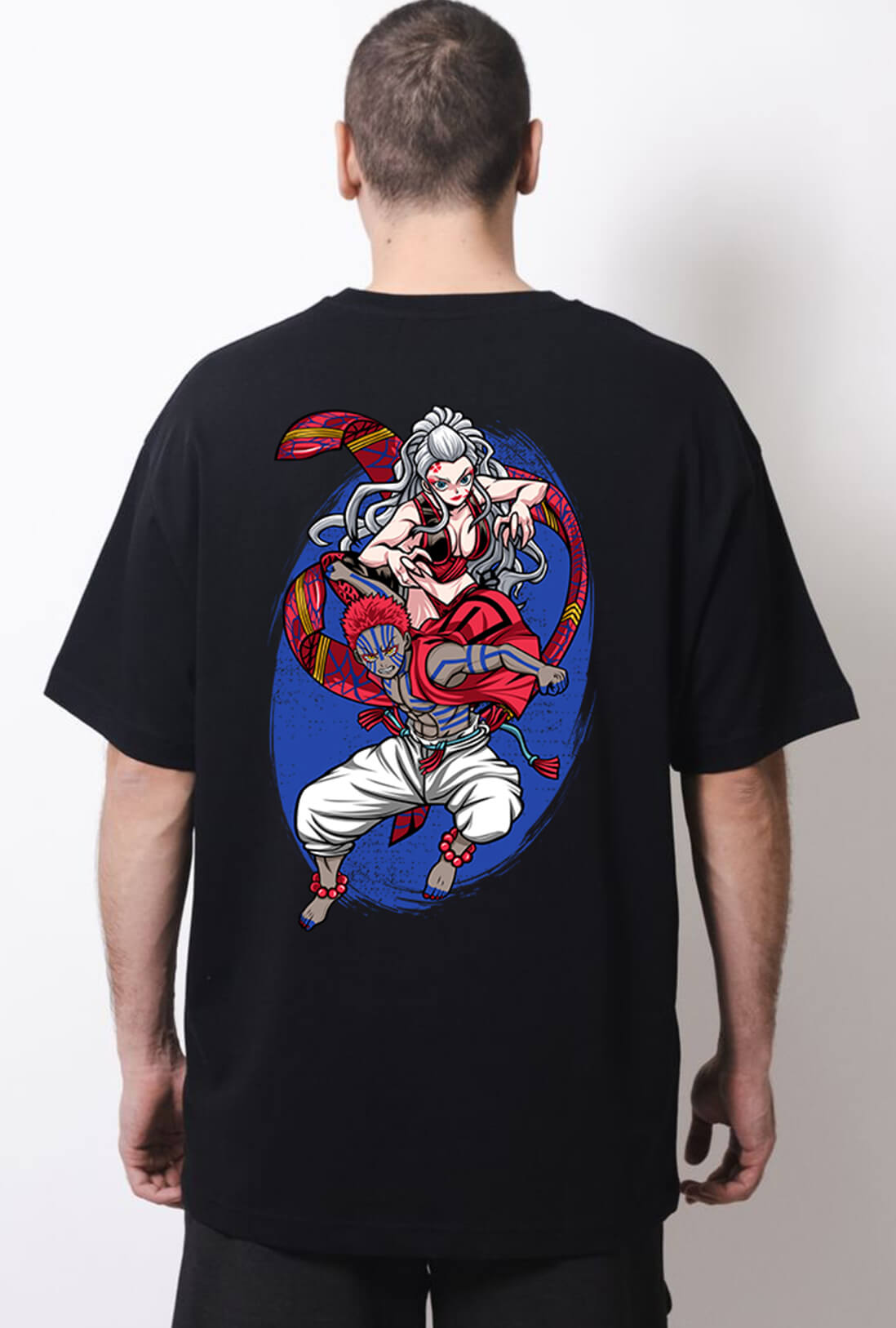 Cartoon Fighters Men's Back Print Oversized T-Shirt