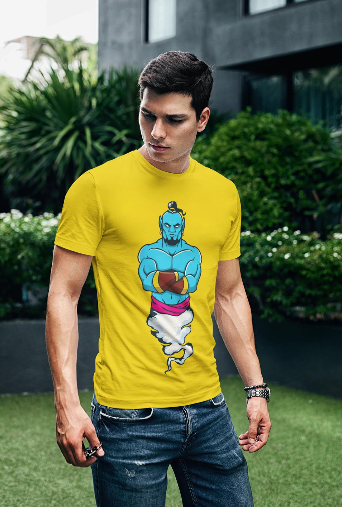 Jinni Men's Cheerful Yellow Cotton T-Shirt