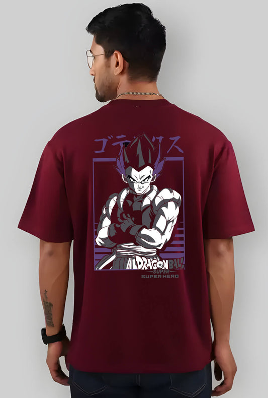 Vegeta Men's Maroon Back Print Oversized T-Shirt