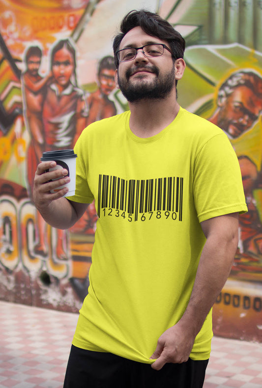 Bar Code Men's Light Lemon Yellow Cotton T-Shirt