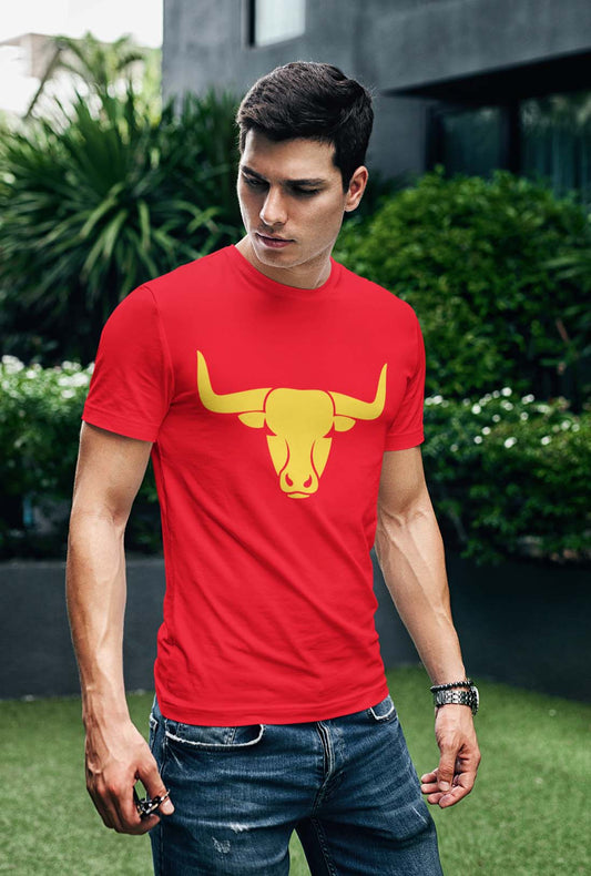 Bull Face Men's Scarlet Red Cotton T-Shirt