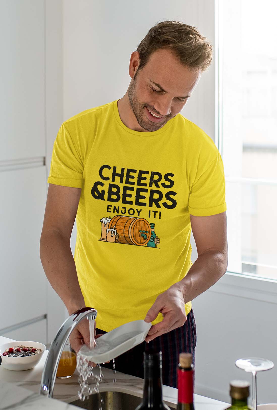 Cheers & Beers Enjoy It Men's Cheerful Yellow Cotton T-Shirt