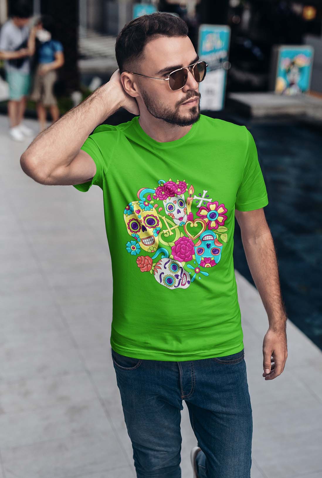 Sugar Skulls Design Men's Cotton T-Shirt