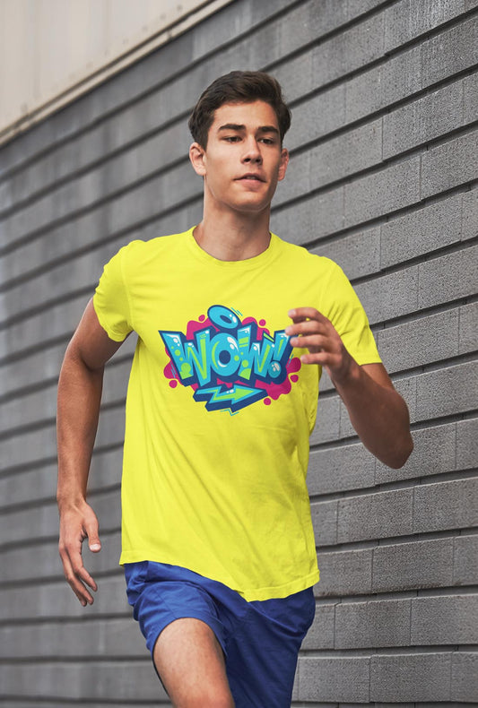 Wow Men's Light Lemon Yellow Cotton T-Shirt