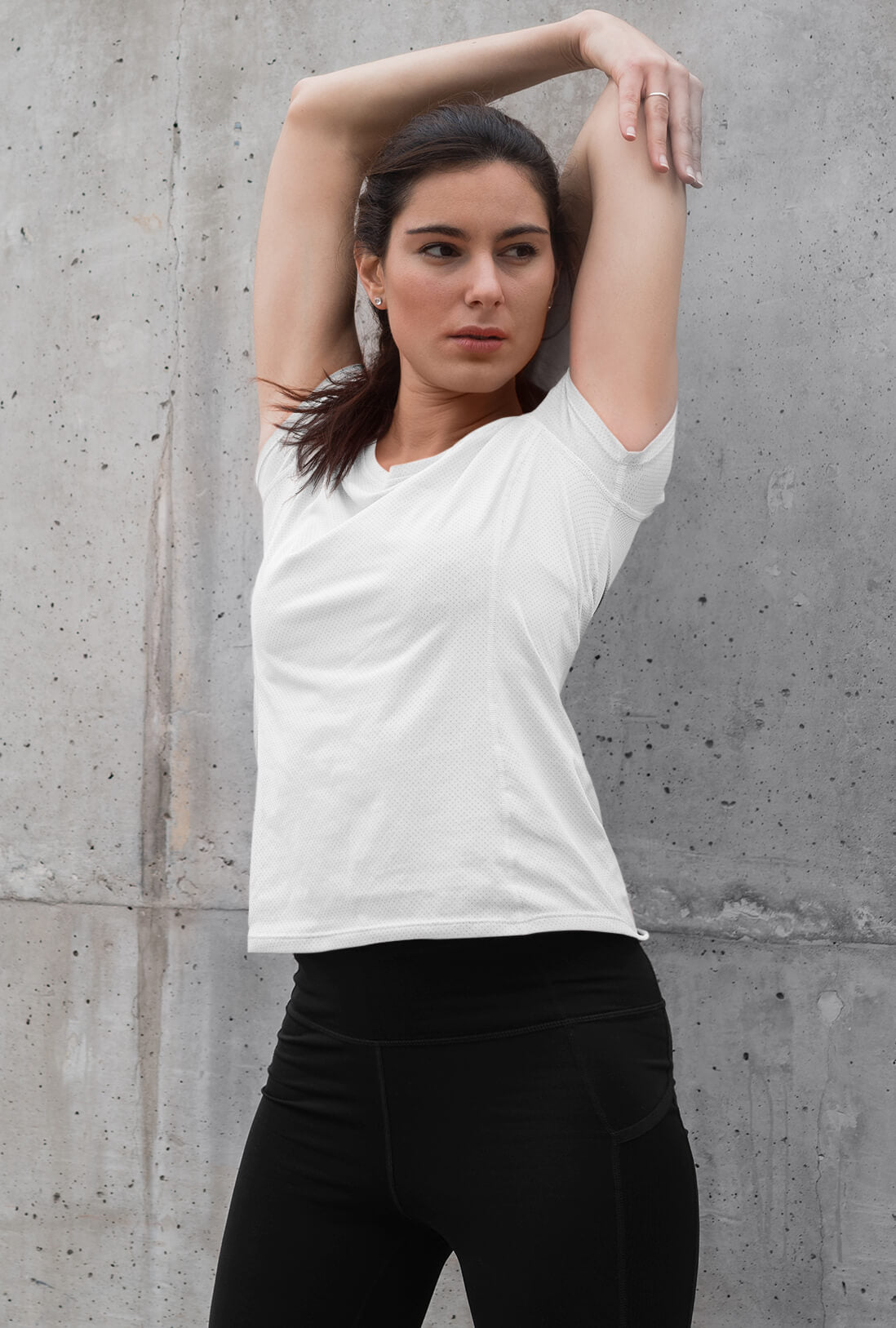 Women's Round Neck White Active Wear T-Shirt