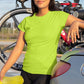 Women's Round Neck Greenish Yellow Active Wear T-Shirt
