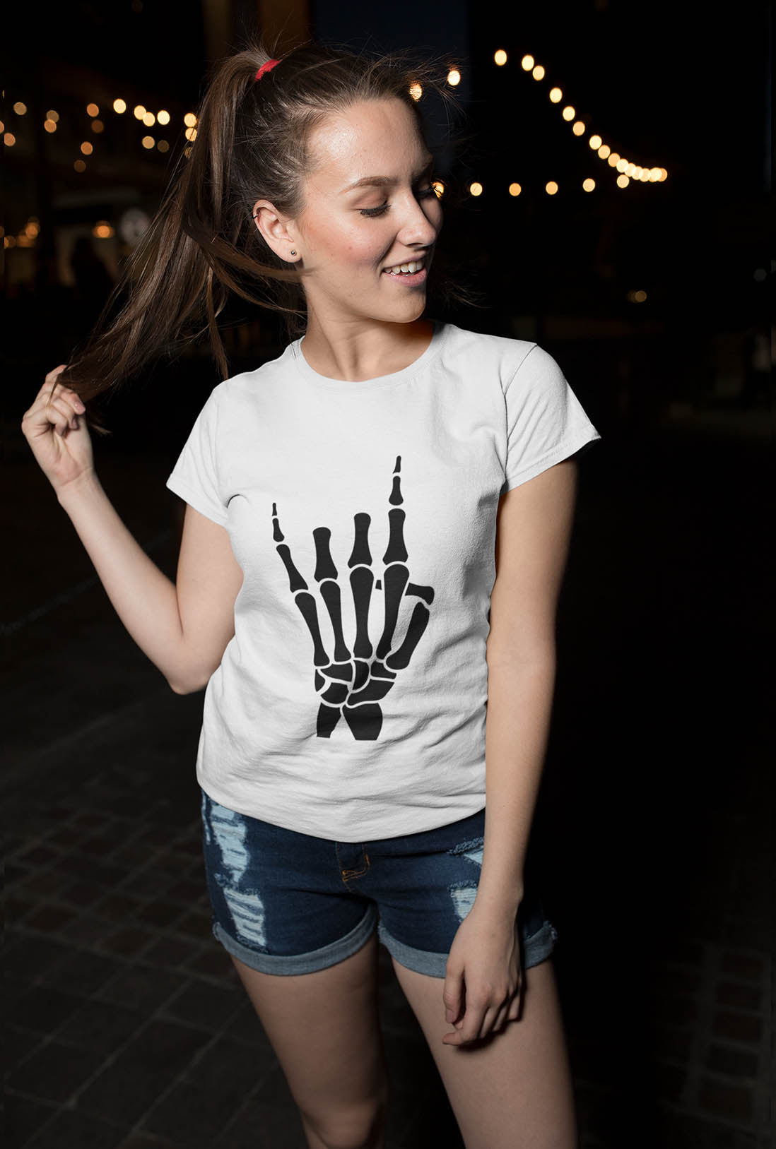 Skeleton Hand Women's White Cotton T-Shirt