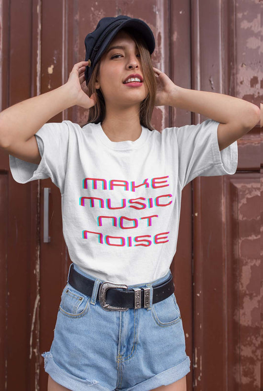 Make Music Not Noise Women's White Cotton T-Shirt