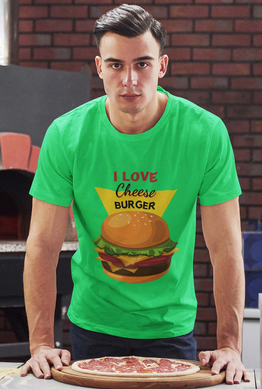 I Love Cheese Burger Men's Kelly Green Cotton T-Shirt